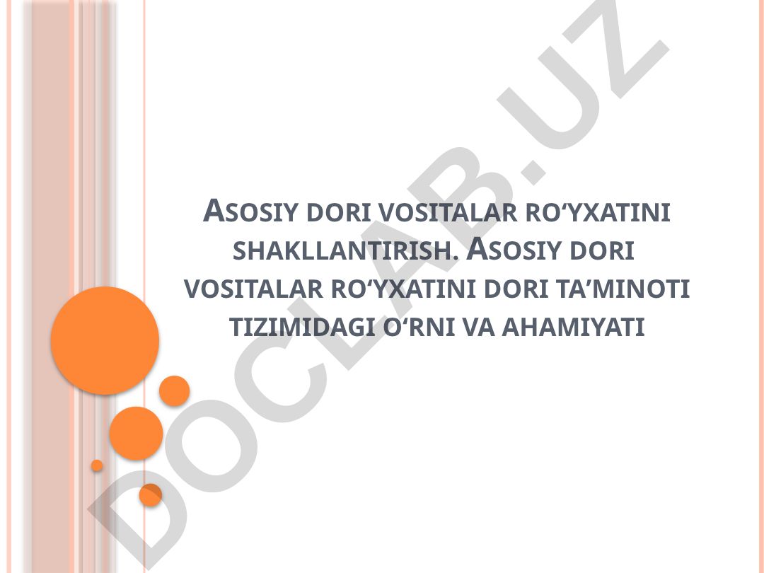 Asosiy dori vositalar ro‘yxatini shakllantirish va ahamiyati