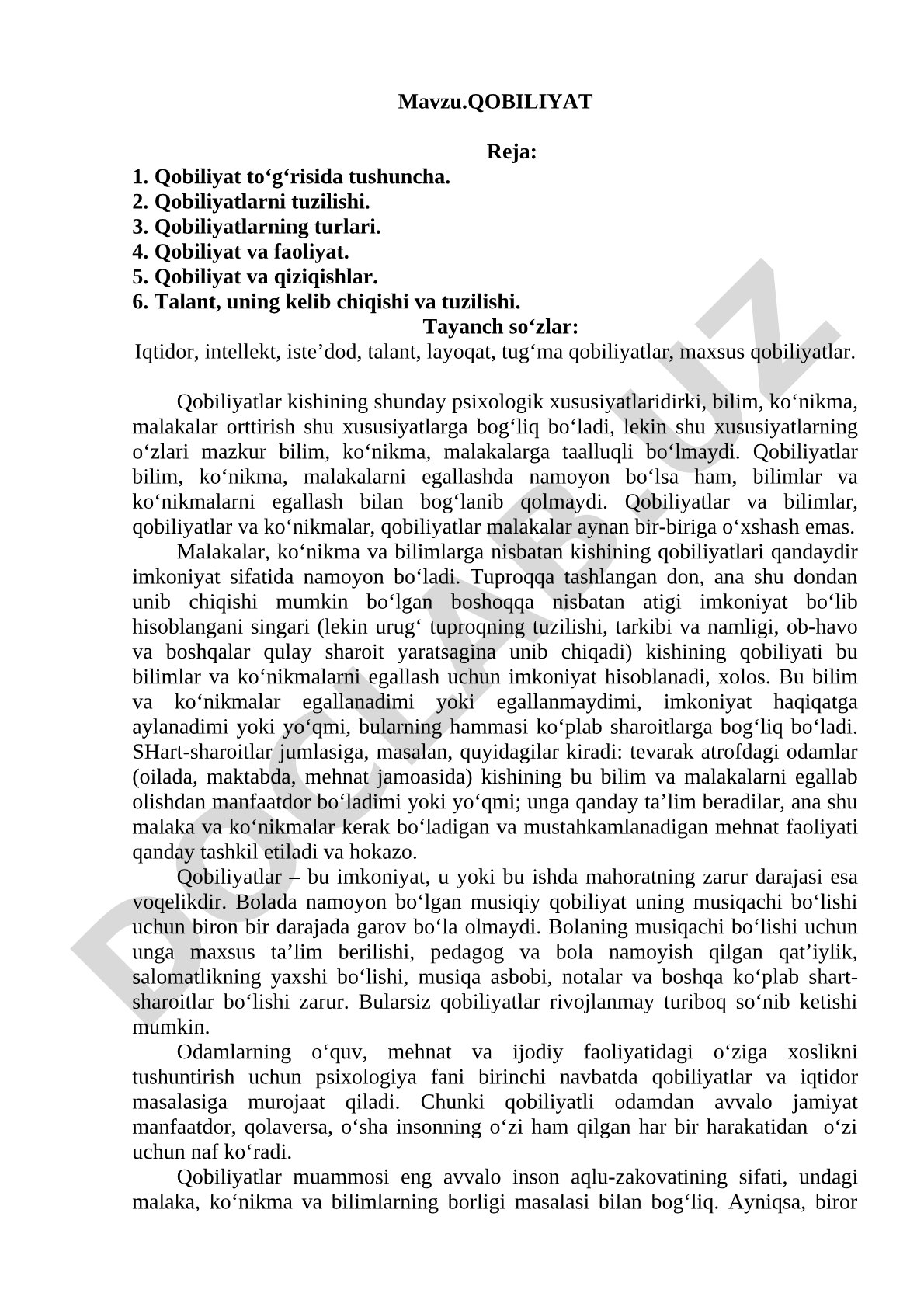Qobiliyat to‘g‘risida tushuncha va uning turlari