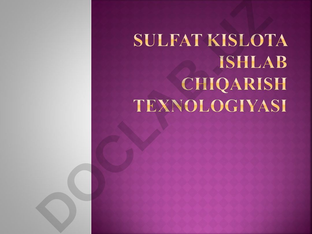 Sulfat kislotasi va o'choq gazini ishlab chiqarish