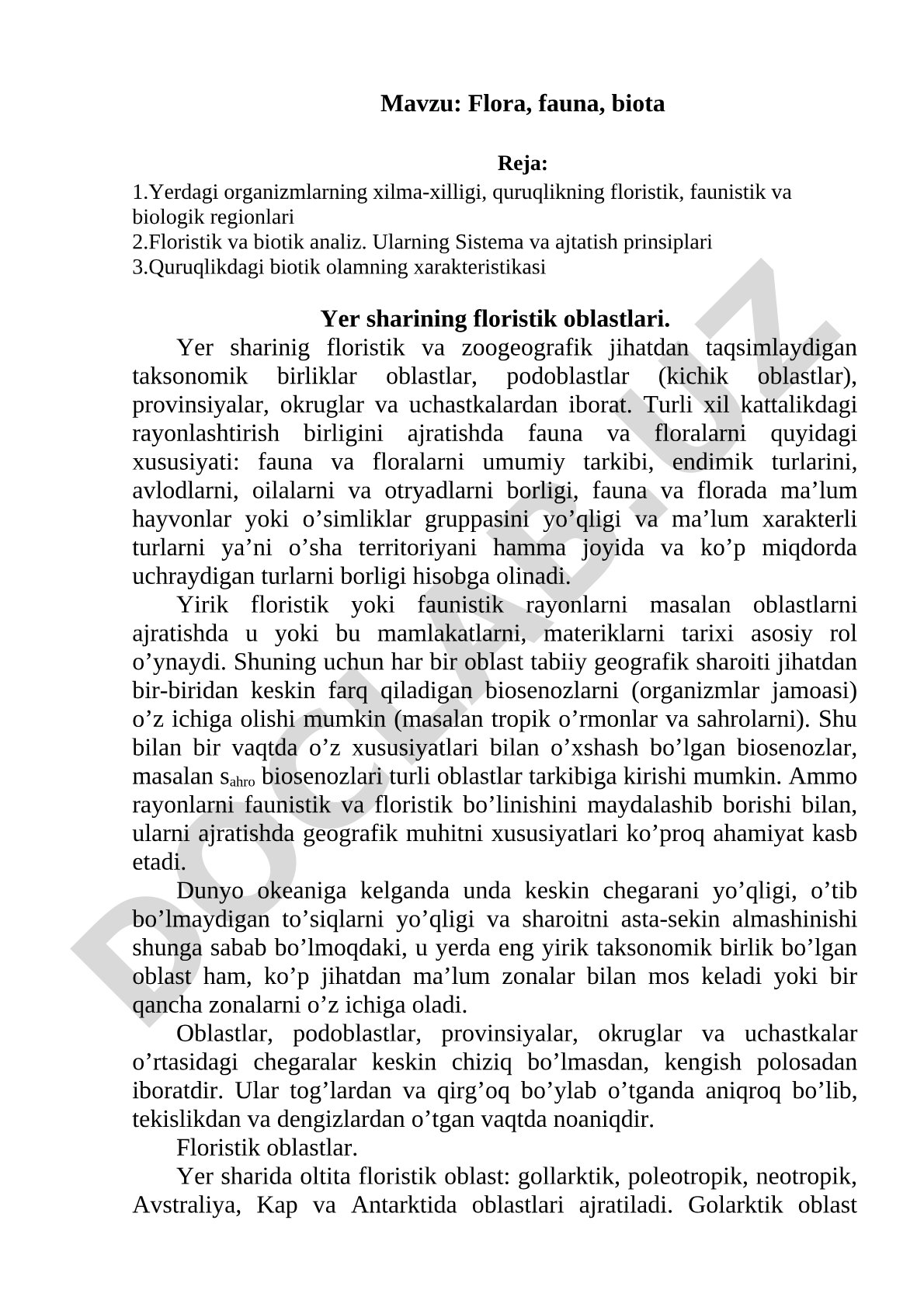 Biotik olamning floristik tahlili