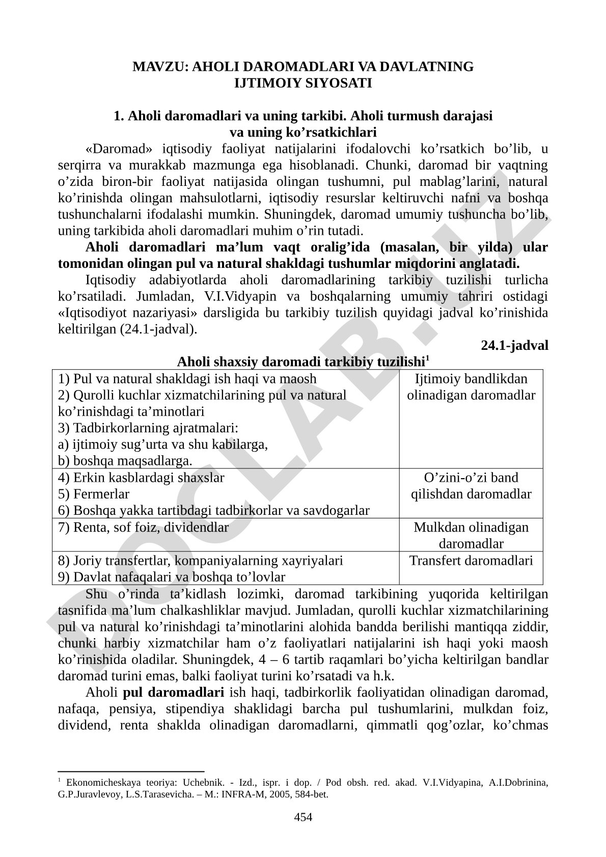 AHOLI DAROMADLARI VA DAVLATNING IJTIMOIY SIYOSATI