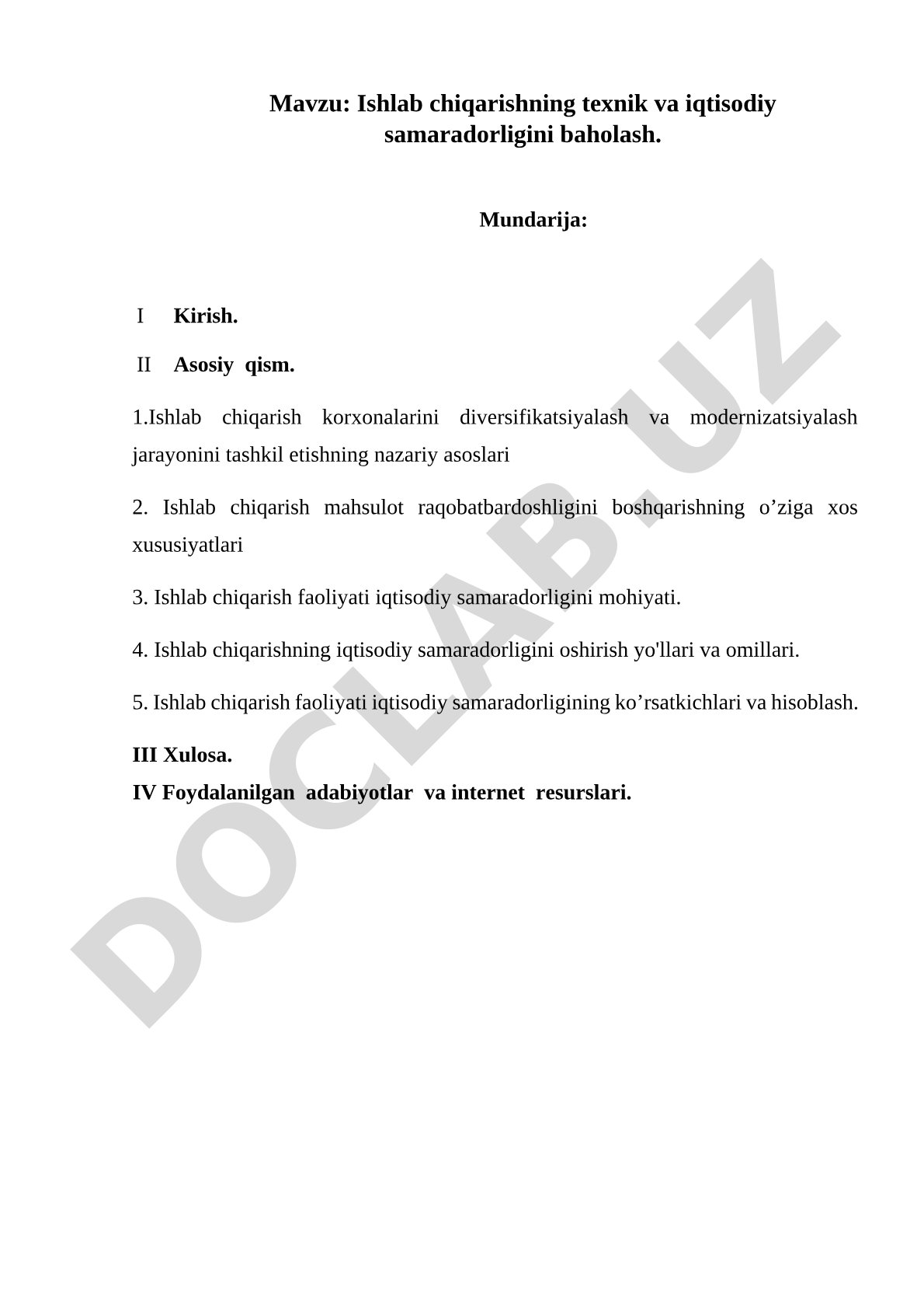 Ishlab chiqarishning texnik va iqtisodiy samaradorligini baholash