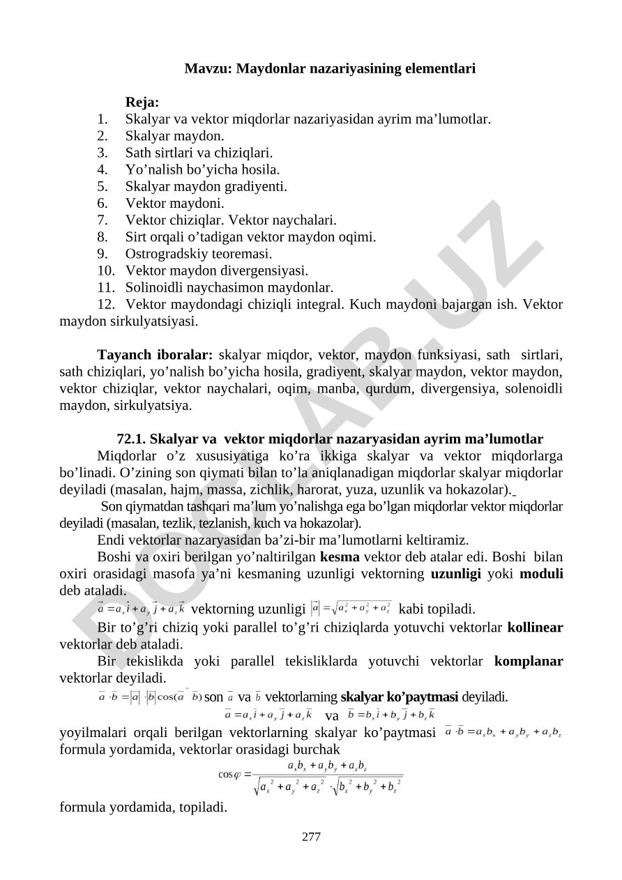 Maydonlar nazariyasining elementlari