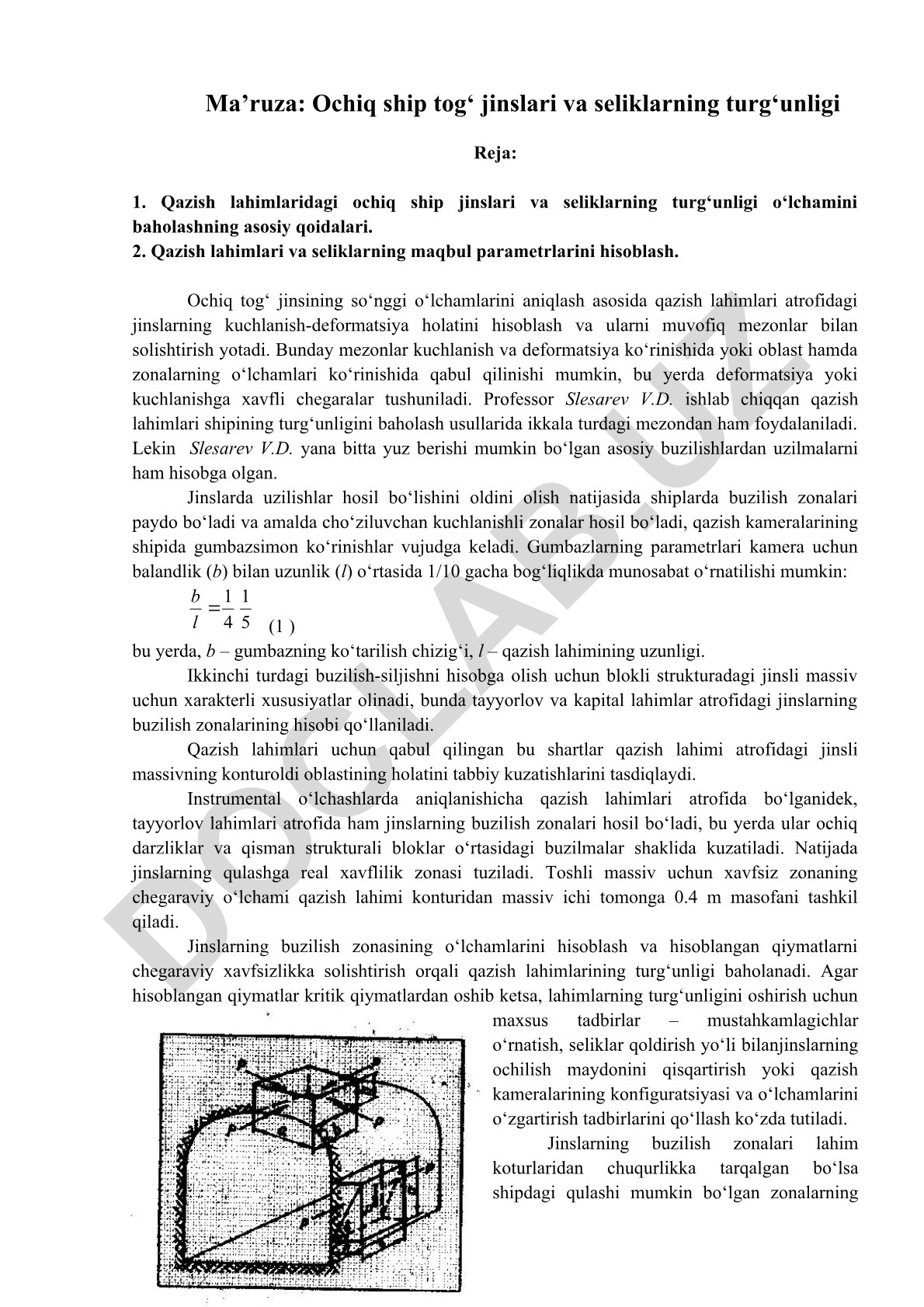 Ochiq ship tog‘ jinslari va seliklarning turg‘unligi