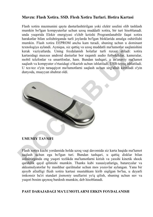 Flash Xotira. SSD. Flesh Xotira Turlari. Hotira Kartasi