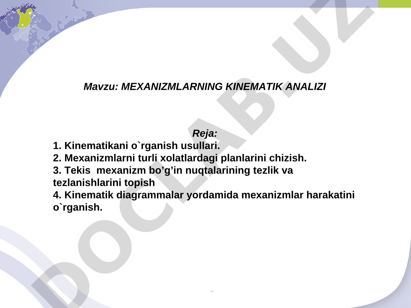 MEXANIZMLARNING KINEMATIK ANALIZI
