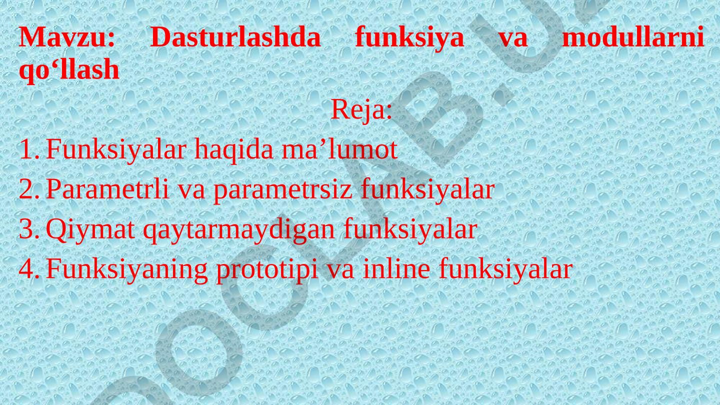Dasturlashda funksiya va modullarni qo‘llash
