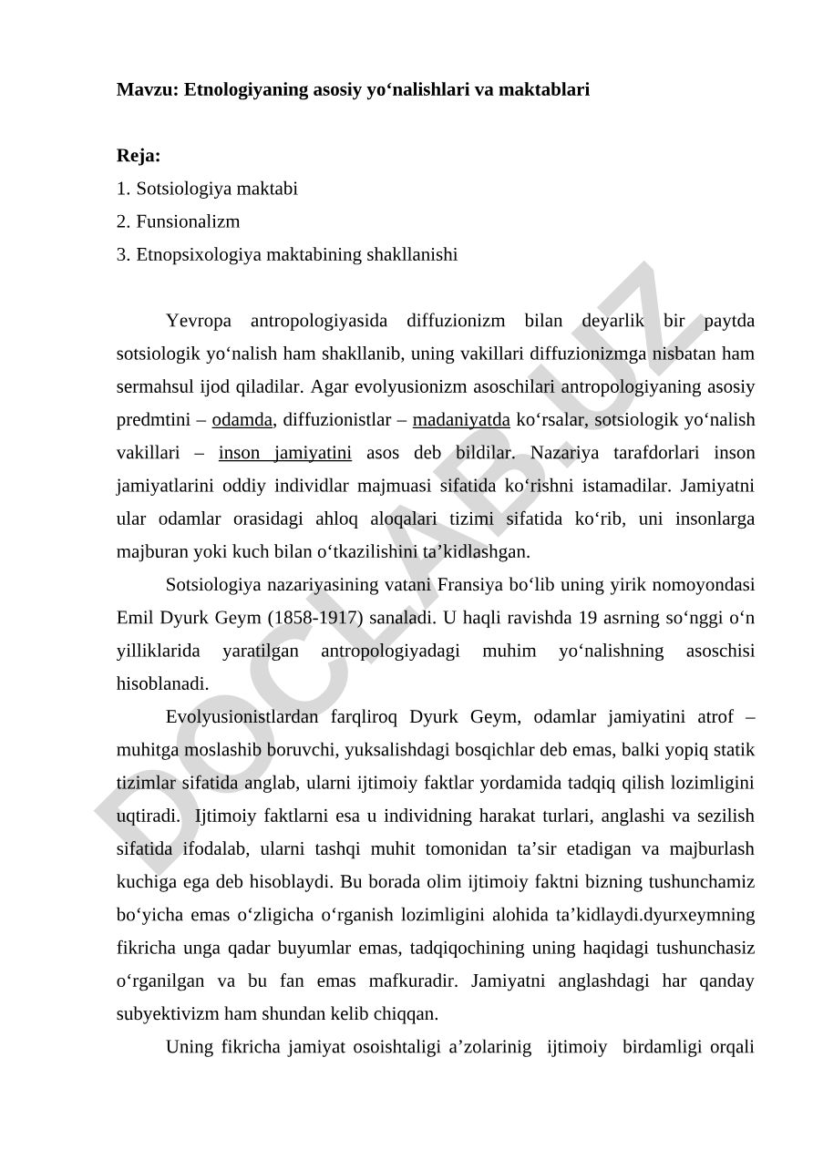 Etnologiyaning asosiy yo‘nalishlari va maktablari