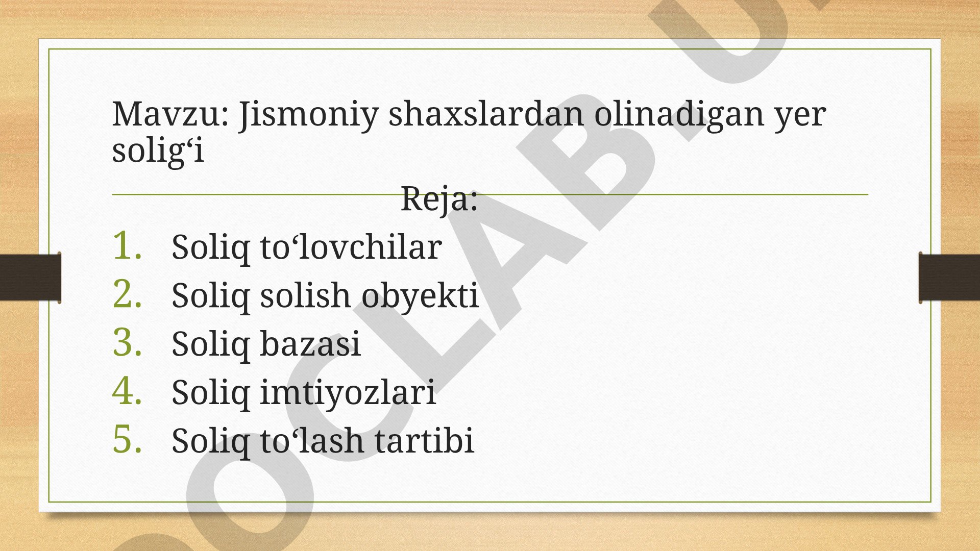 Jismoniy shaxslardan olinadigan yer solig‘i