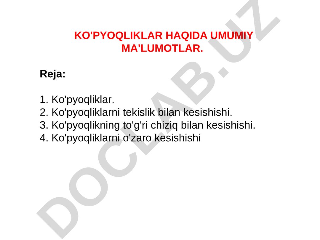 Ko'pyoqliklar haqida umumiy ma'lumotlar