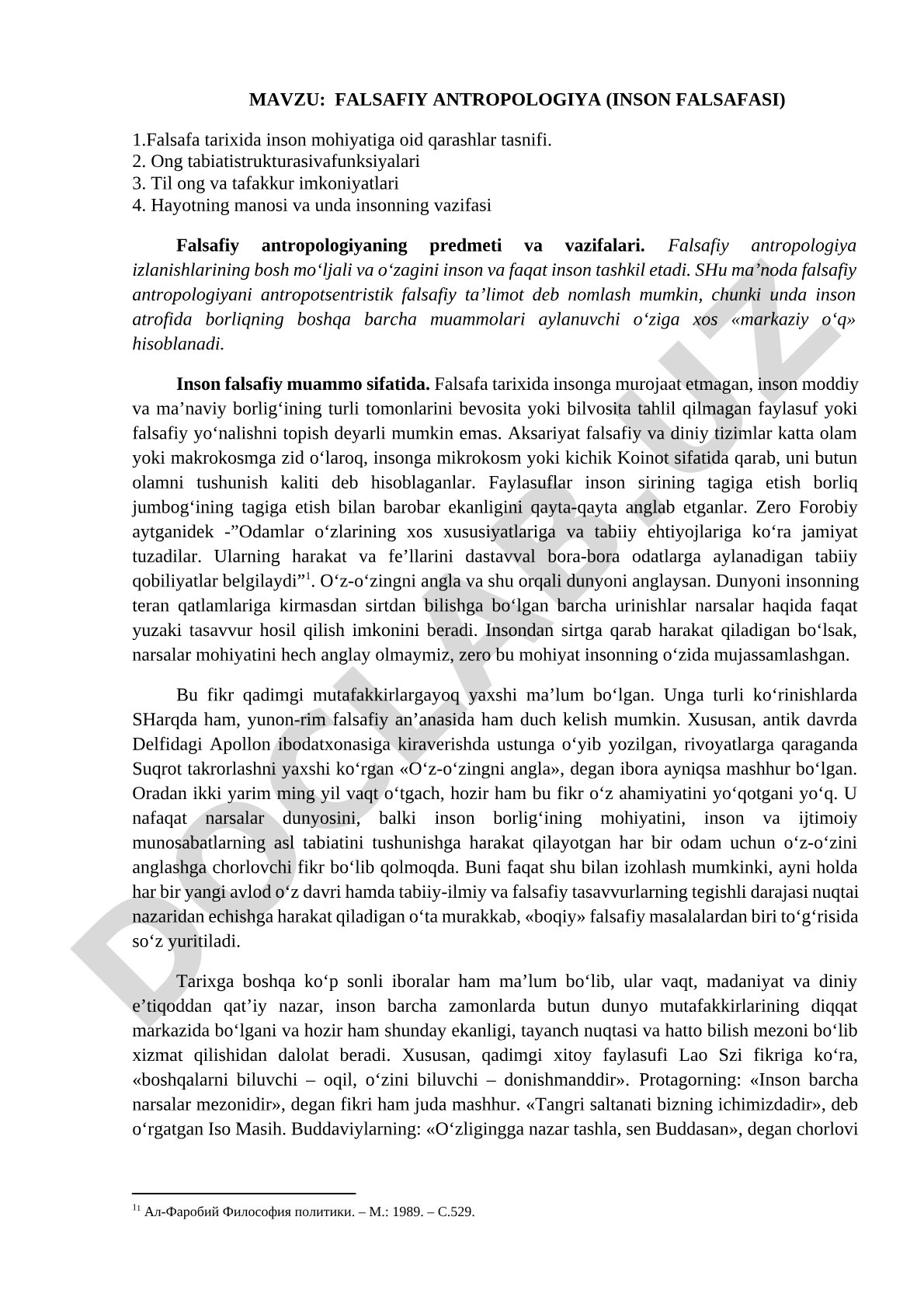 FALSAFIY ANTROPOLOGIYA (INSON FALSAFASI)