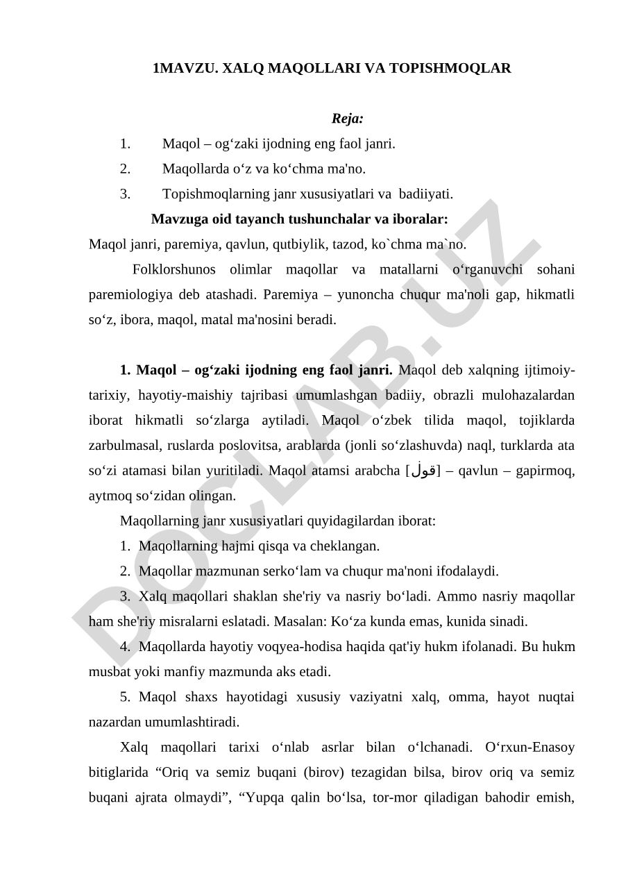 Xalq maqollari va topishmoqlar