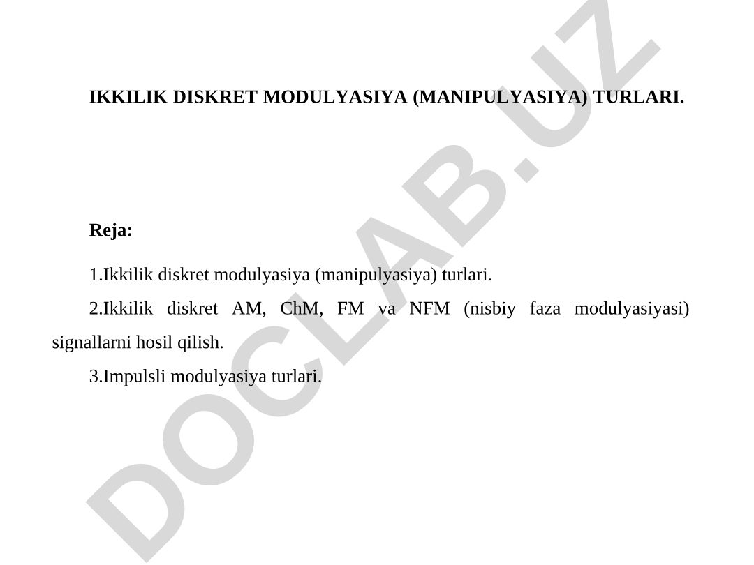 Ikkilik diskret modulyasiya (manipulyasiya) turlari