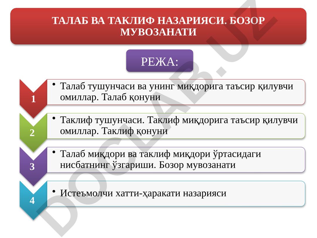 Талаб ва таклиф назарияси. Бозор мувозанати
