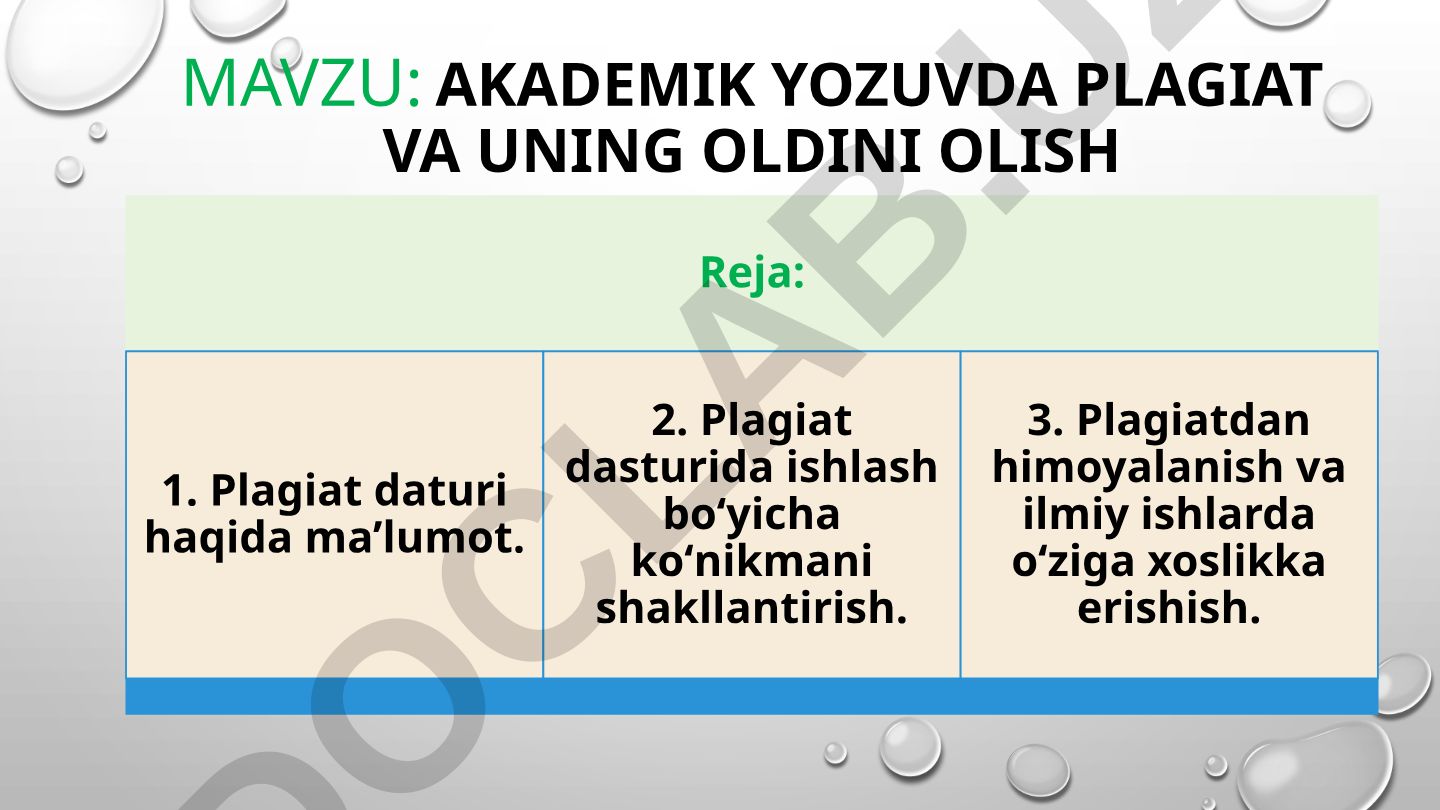 Akademik yozuvda plagiat va uning oldini olish