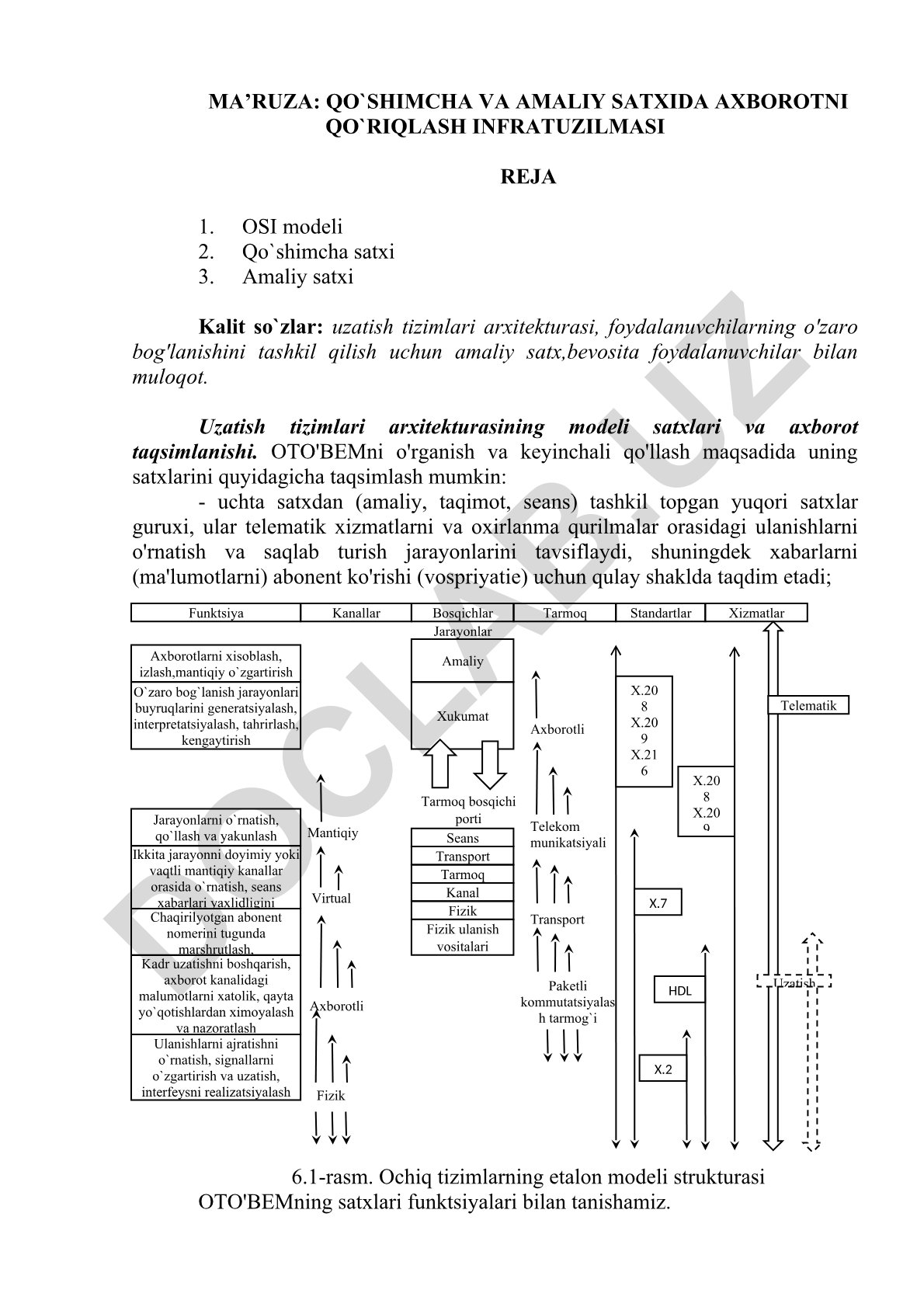 OSI modeli asosida axborotni qo'riqlash infratuzilmasi