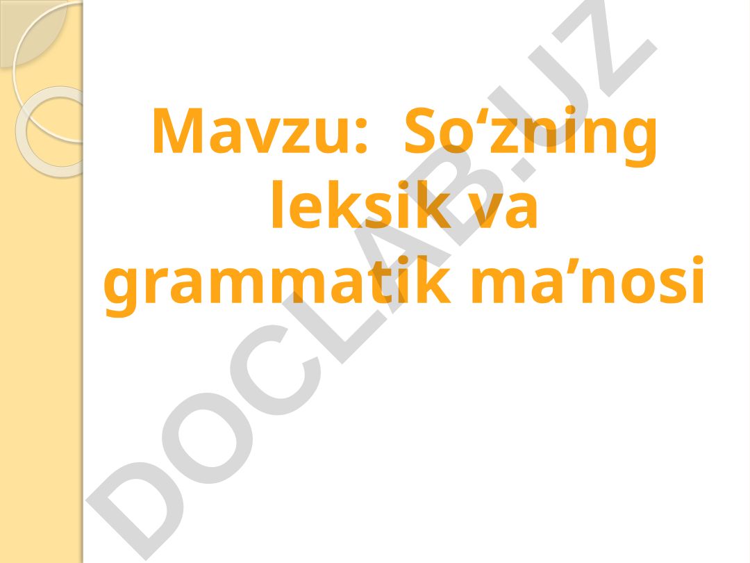 So‘zning leksik va grammatik ma’nosi