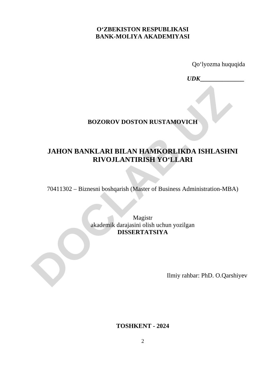 Jahon banklari bilan hamkorlikda ishlashni rivojlantirish yo'llari