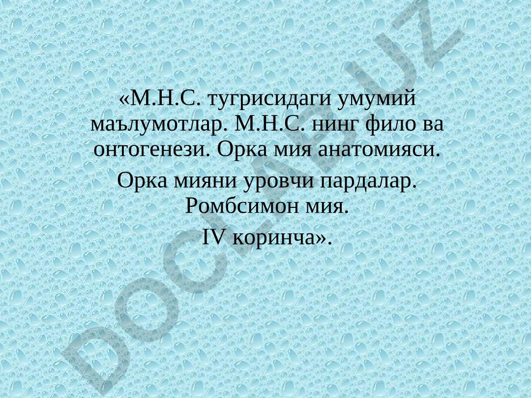 М.Н.С. тугрисидаги умумий маълумотлар ва анатомияси