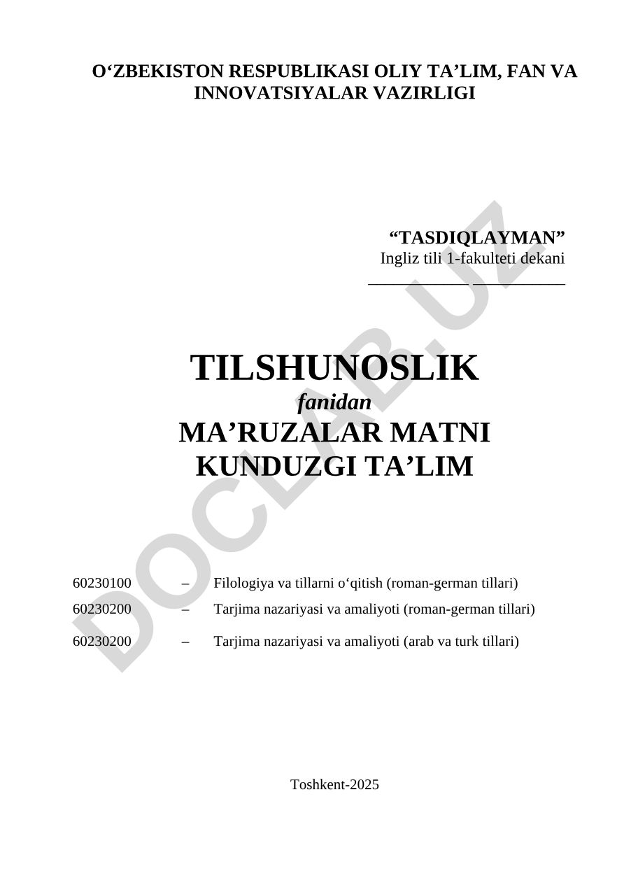 Tilshunoslik fanidan ma'ruzalar matni