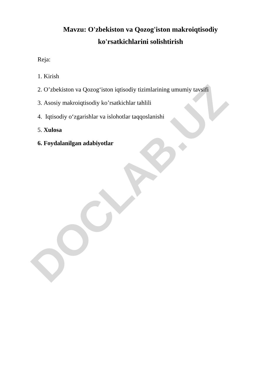 O'zbekiston va Qozog'iston makroiqtisodiy ko'rsatkichlarini solishtirish