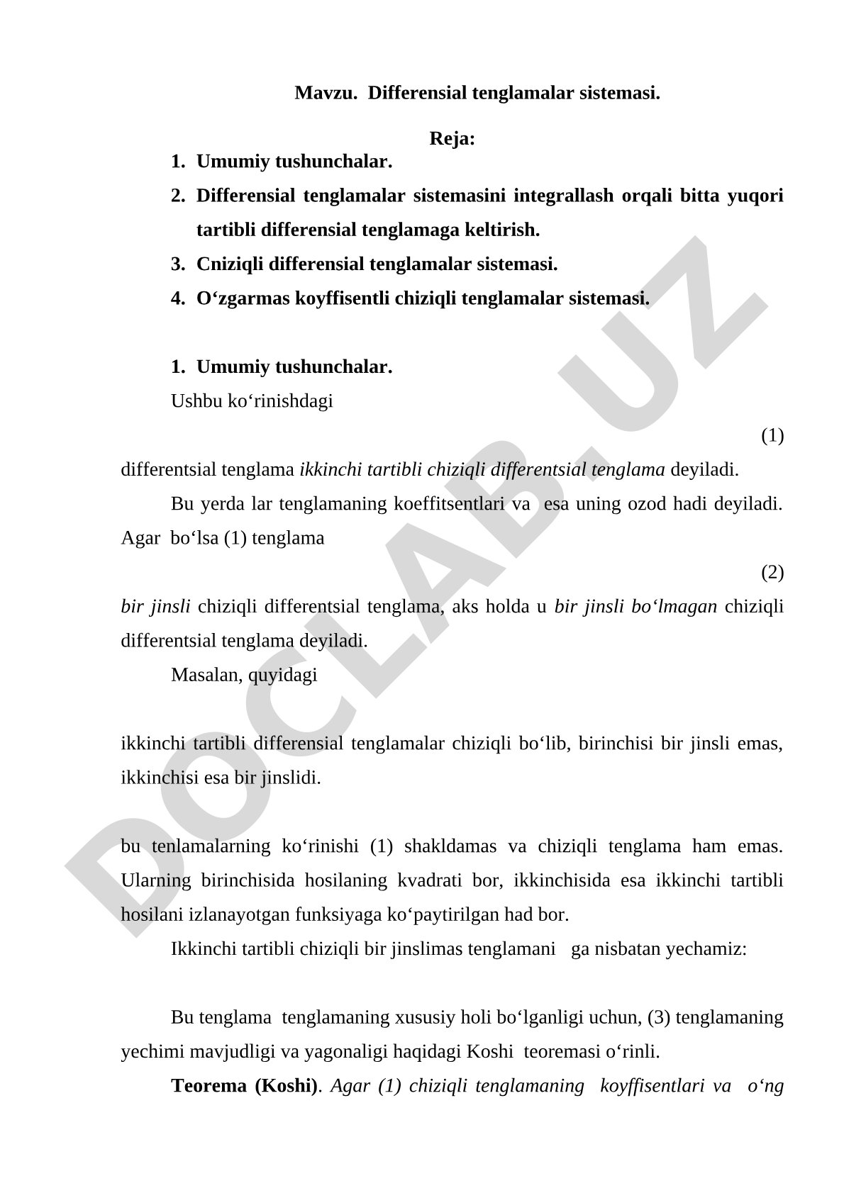 Differensial tenglamalar sistemasi