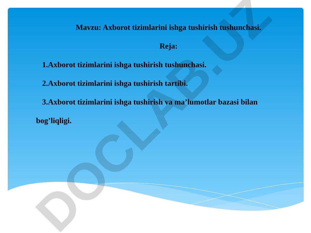 Axborot tizimlarini ishga tushirish tushunchasi