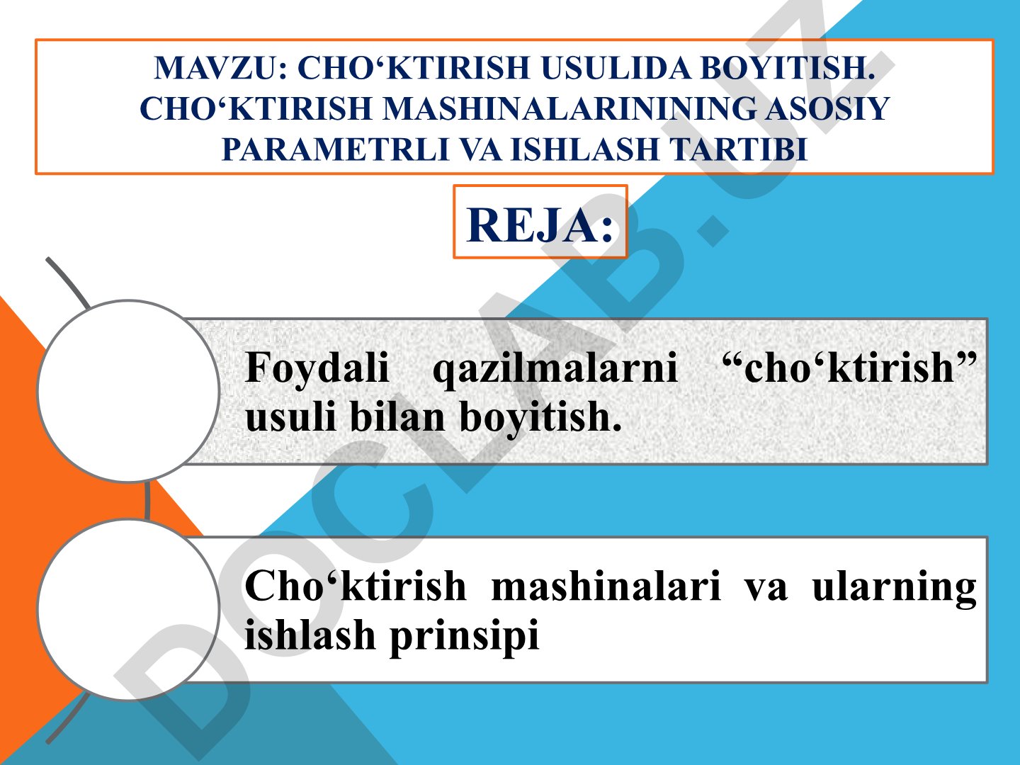 Cho‘ktirish usulida boyitish va cho‘ktirish mashinalarining ishlash tartibi