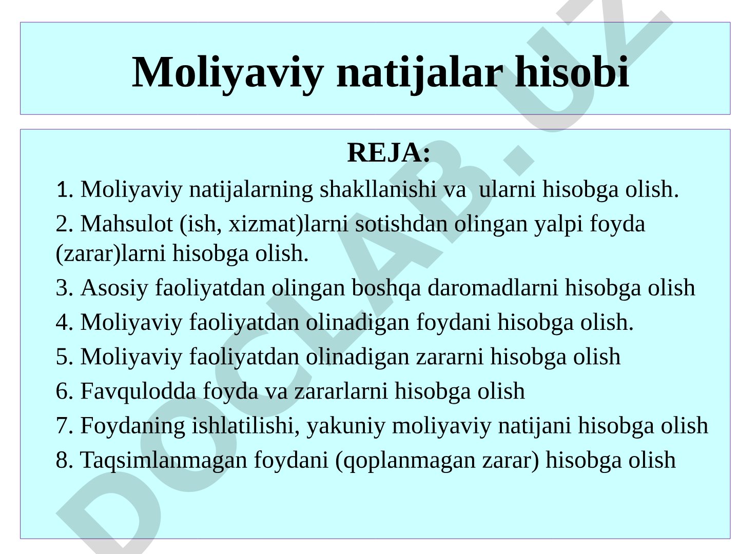 Moliyaviy natijalar hisobi rejasi