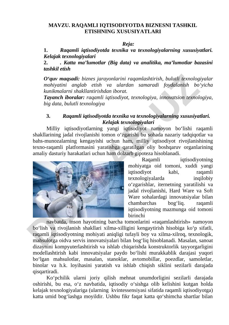 Raqamli iqtisodiyotda biznesni tashkil etishning xususiyatlari