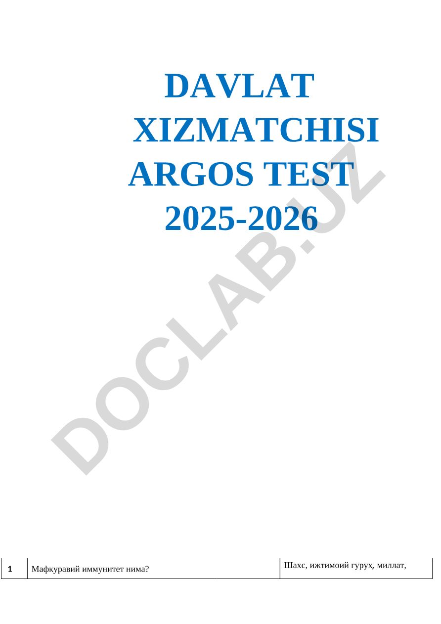Davlat xizmatchisi argos test 2025-2026