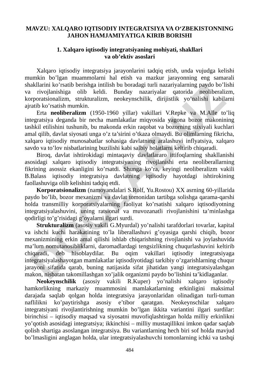 XALQARO IQTISODIY INTЕGRATSIYA VA O‘ZBЕKISTONNING JAHON HAMJAMIYATIGA KIRIB BORISHI