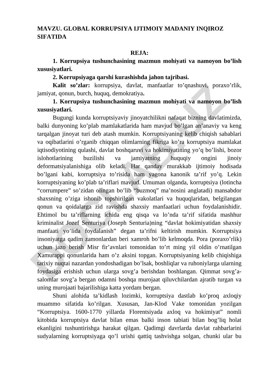Global korrupsiya ijtimoiy madaniy inqiroz sifatida