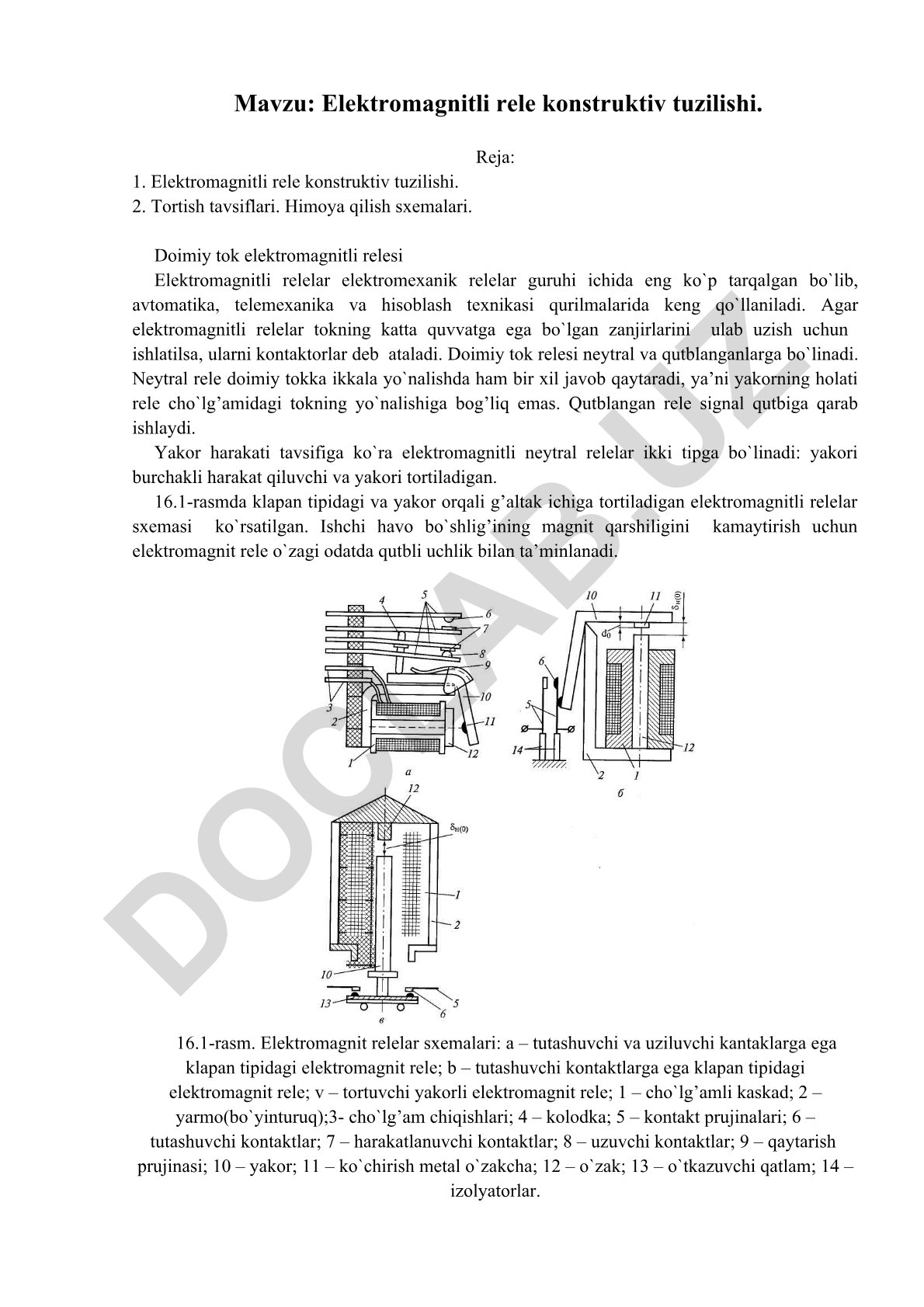 Elektromagnitli rele konstruktiv tuzilishi