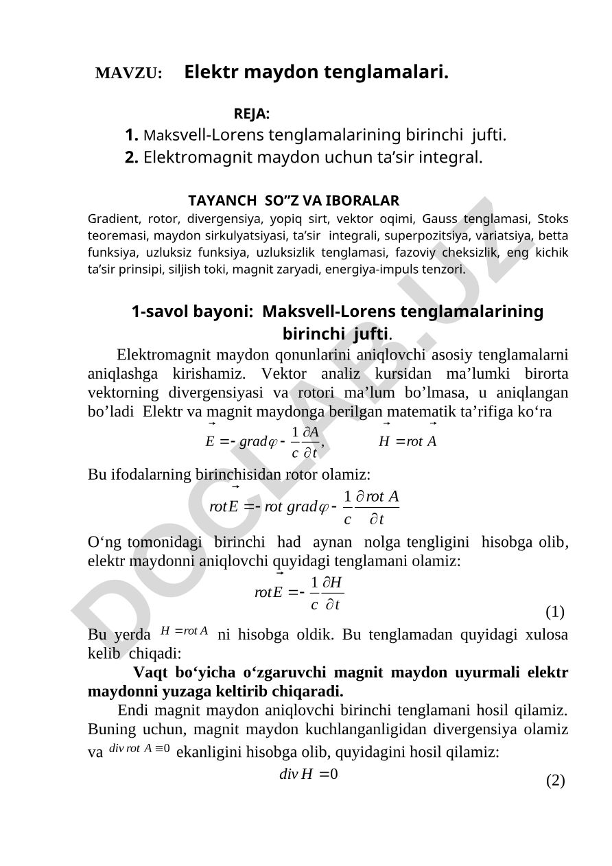 Elektr maydon tenglamalari