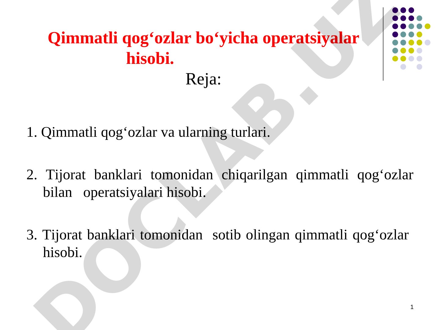 Qimmatli qog‘ozlar bo‘yicha operatsiyalar hisobi