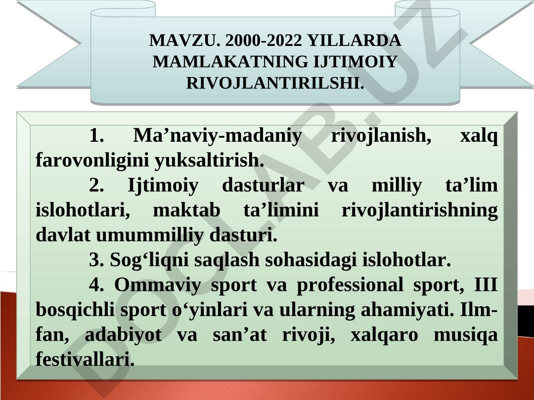 2000-2022 yillarda mamlakatning ijtimoiy rivojlanishi