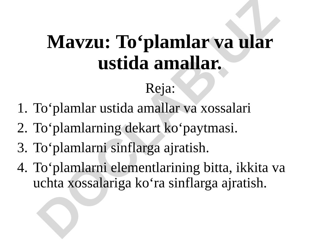 To‘plamlar va ular ustida amallar