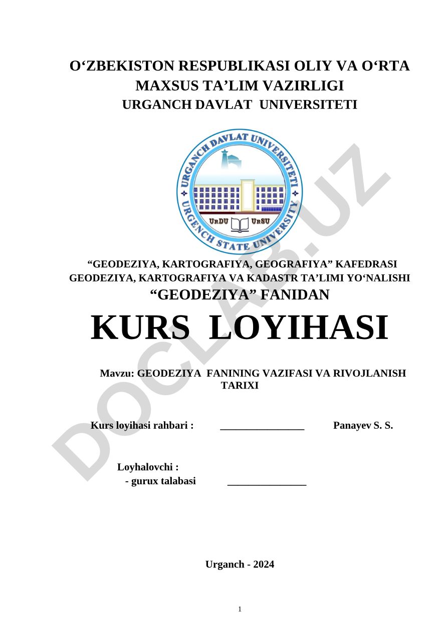 Geodeziya fanining vazifasi va rivojlanish tarixi
