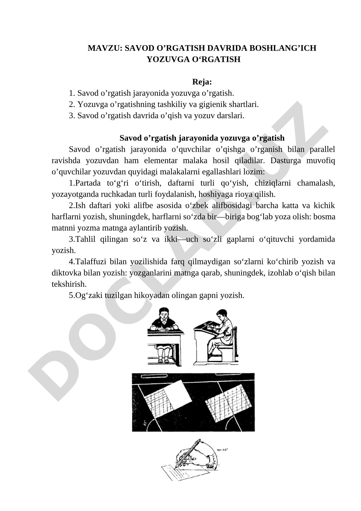 SAVOD O’RGATISH DAVRIDA BOSHLANG’ICH YOZUVGA O‘RGATISH