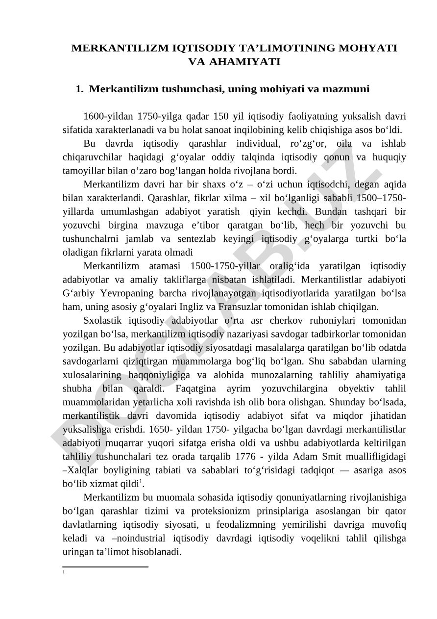 Merkantilizm iqtisodiy ta'limotining mohiyati va ahamiyati