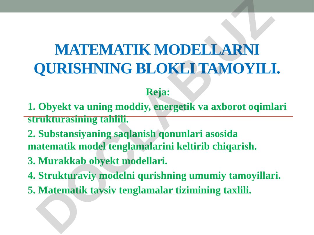 Matematik modellarni qurishning blokli tamoyili