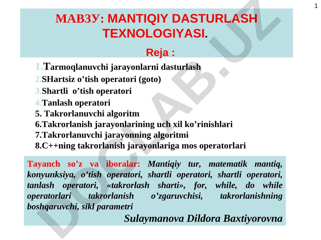 MANTIQIY DASTURLASH TEXNOLOGIYASI