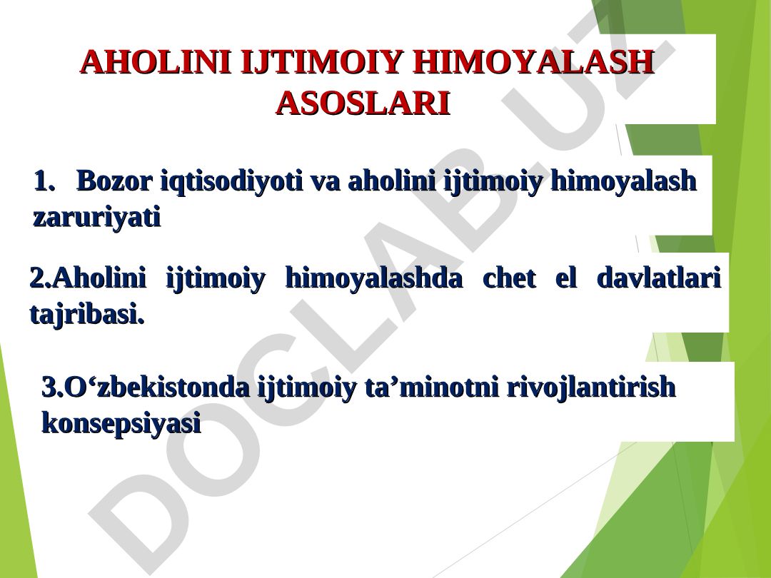 Aholini ijtimoiy himoyalash asoslari