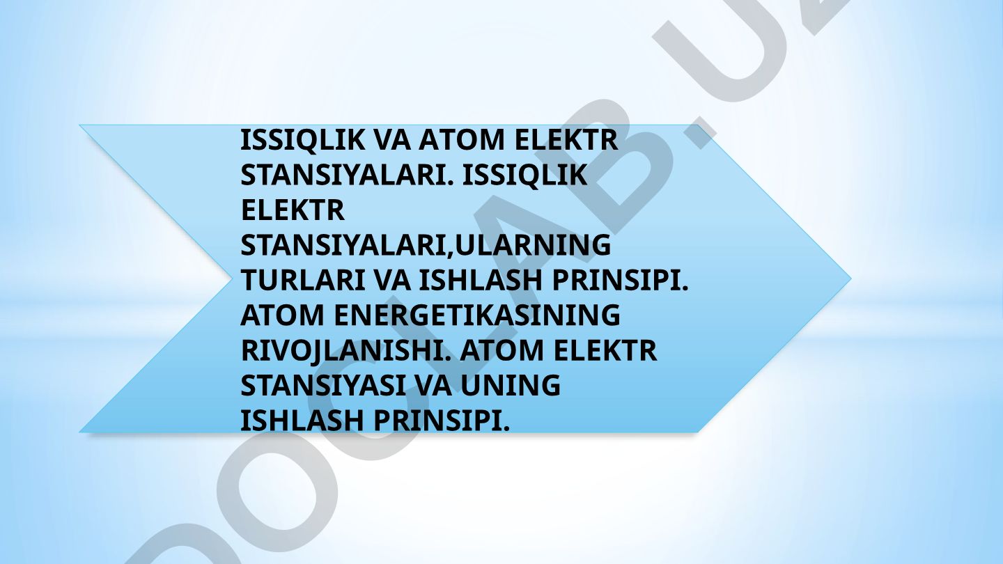Issiqlik va atom elektr stansiyalari, ularning turlari va ishlash prinsiplari