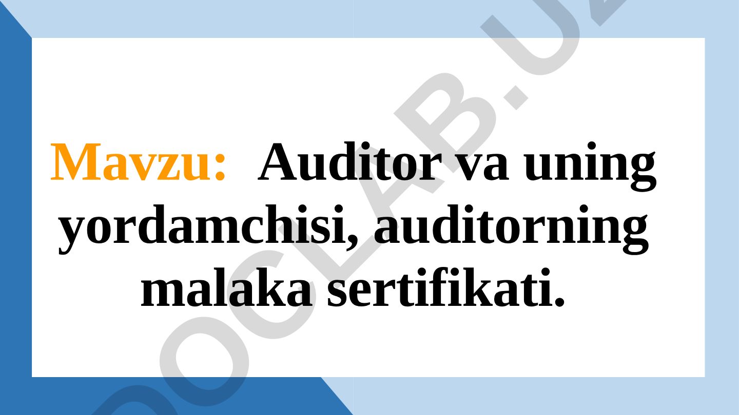 Auditor va uning yordamchisi, auditorning malaka sertifikati