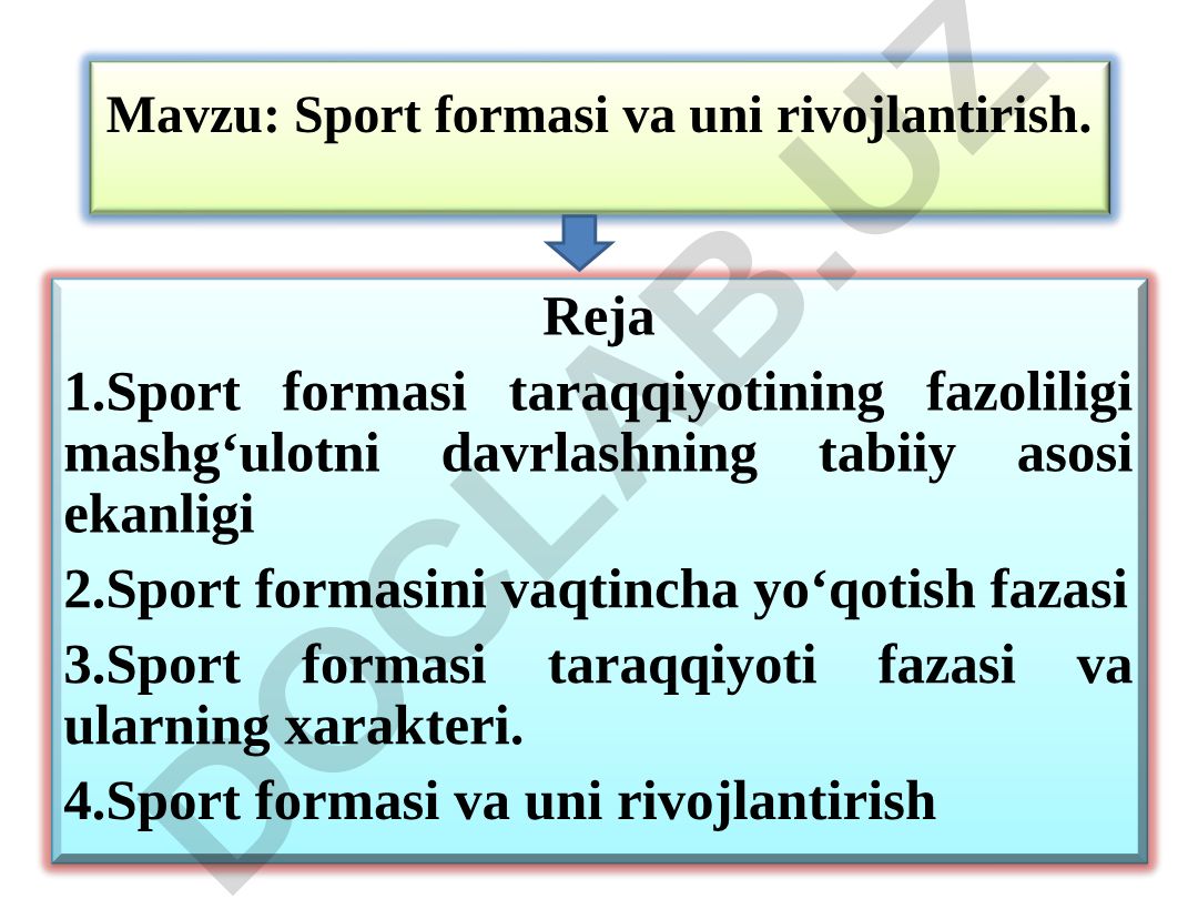 Sport formasi va uni rivojlantirish