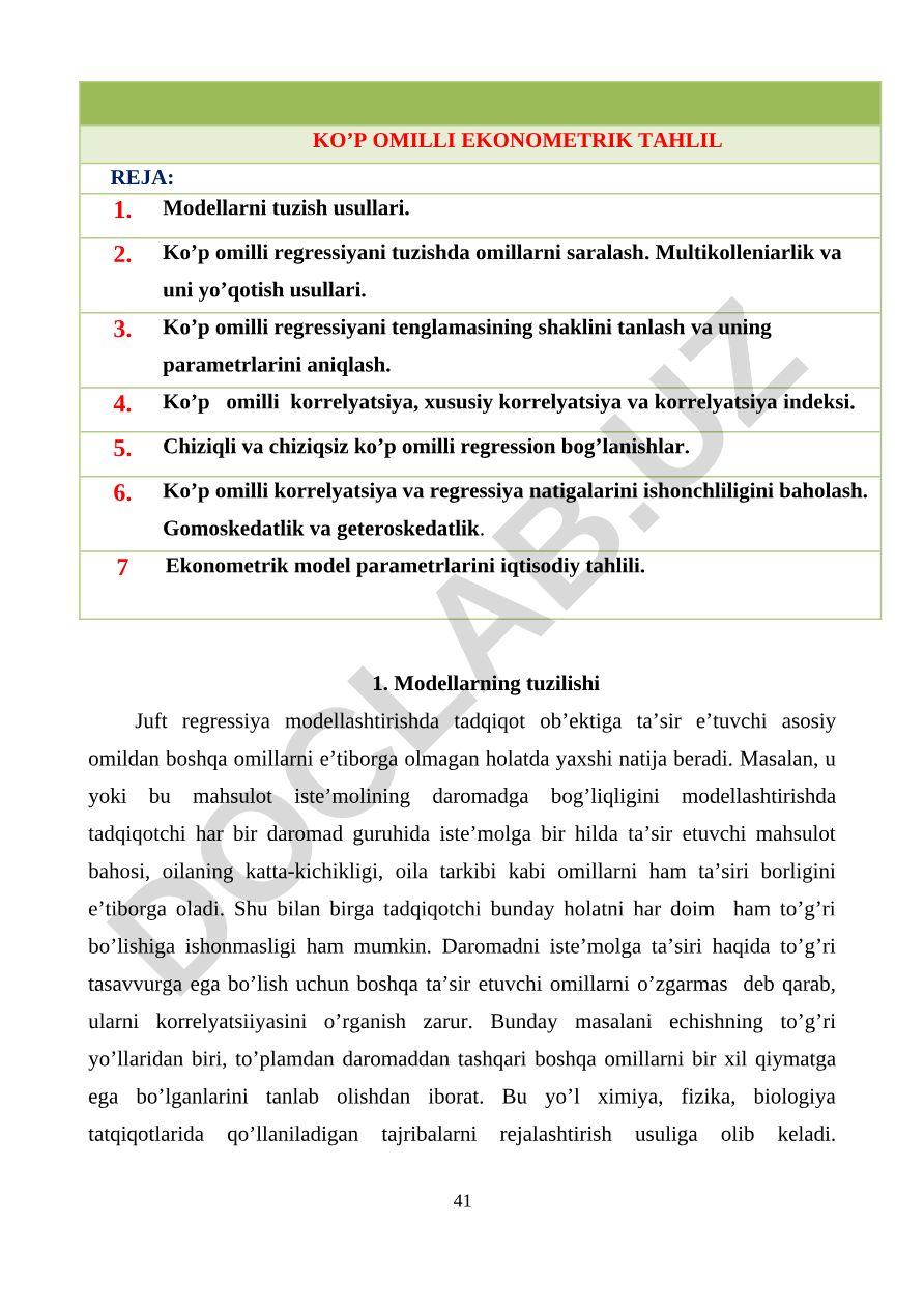 Ko’p omilli ekonometrik tahlil
