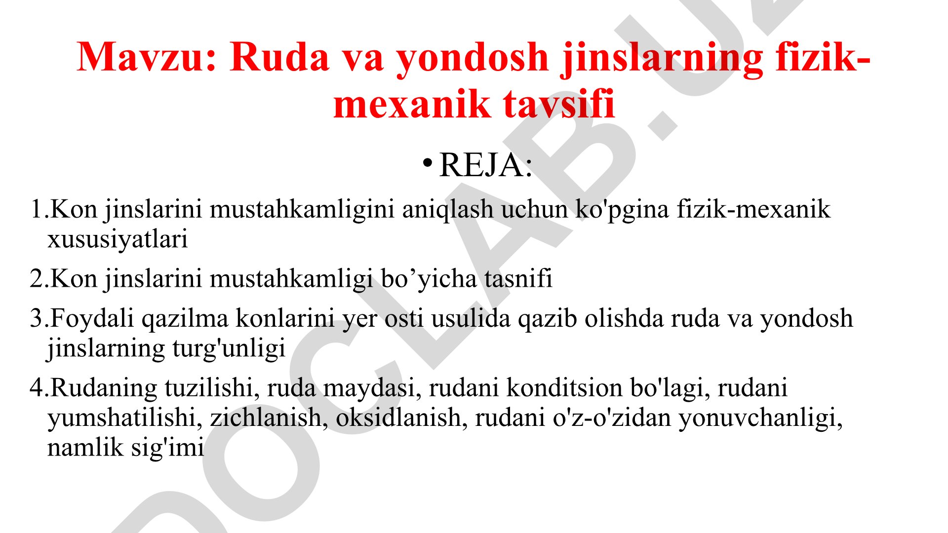 Ruda va yondosh jinslarning fizik-mexanik tavsifi