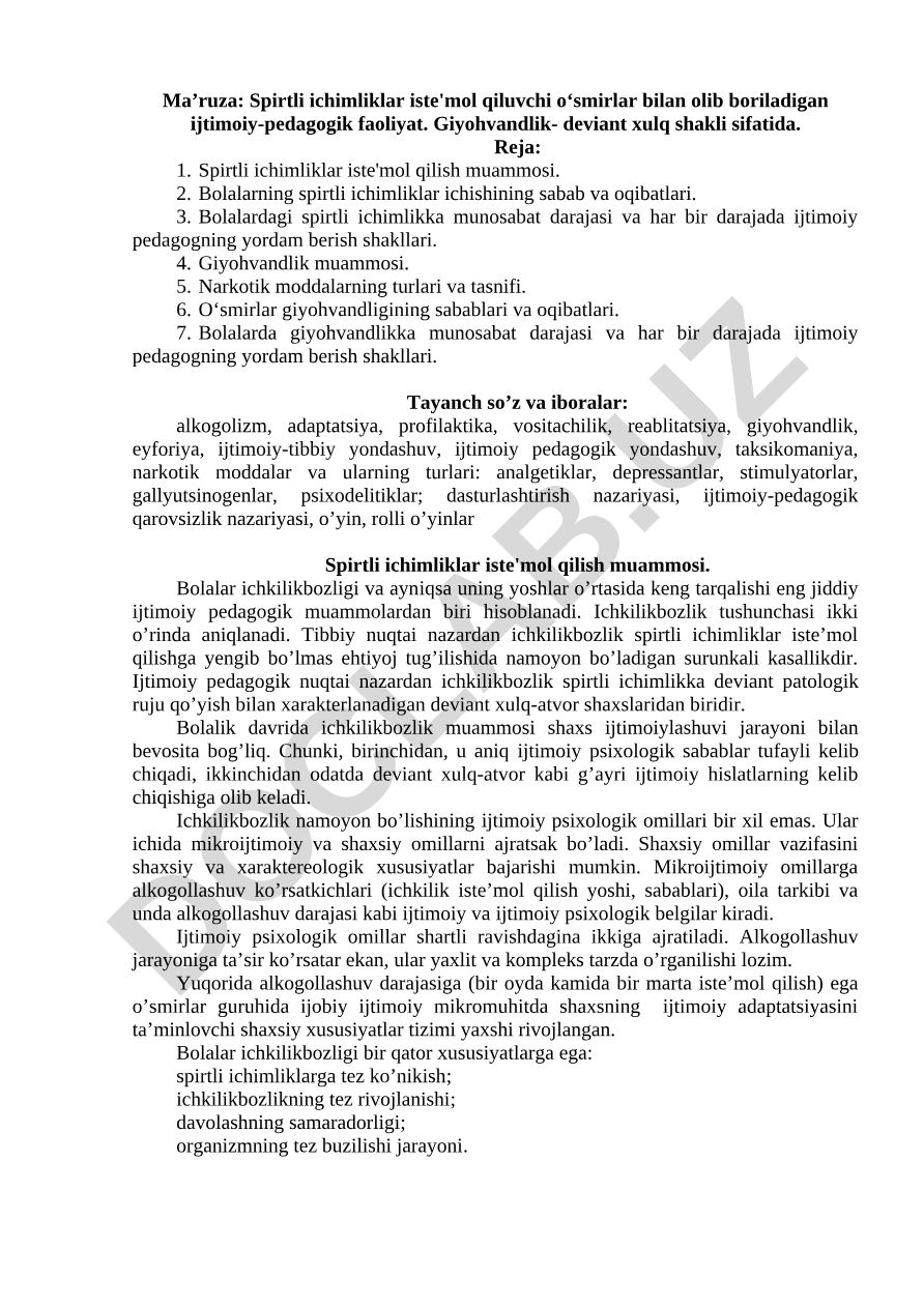 Spirtli ichimliklar iste'mol qiluvchi o‘smirlar bilan olib boriladigan ijtimoiy-pedagogik faoliyat